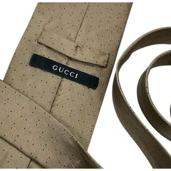 GUCCI Men's 100% Silk Necktie LUXURY Tie Brown Geometric W:3.7" EUC - Picture 2 of 5